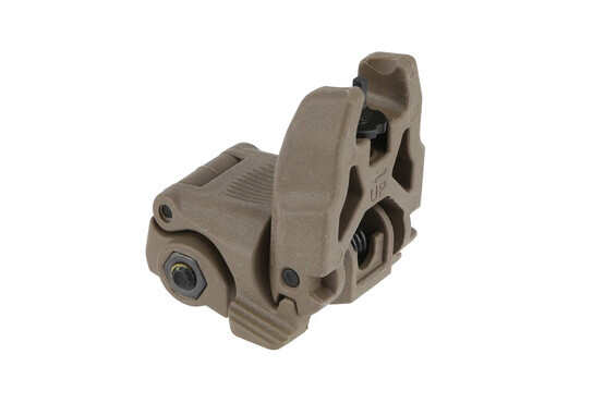 The Flat dark earth Magpul flip up front sight features protective ears that protect the sight post